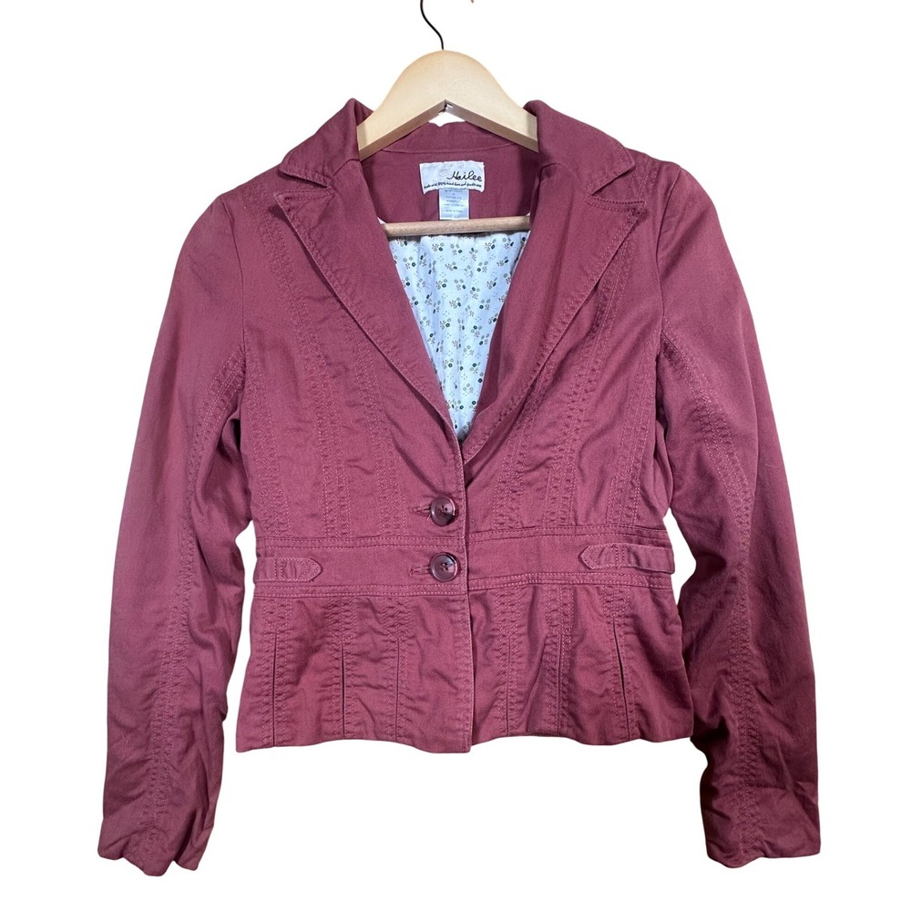 Hailee Womens Small‎ Burgundy Red Button Front Blazer Jacket Floral Lining